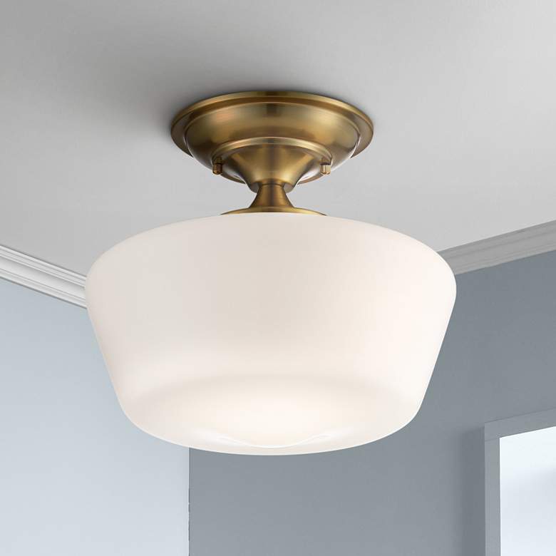 Image 5 Regency Hill Schoolhouse 12 inch Gold and White Ceiling Lights Set of 2 more views