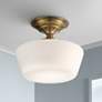 Regency Hill Schoolhouse 12" Gold and White Ceiling Lights Set of 2