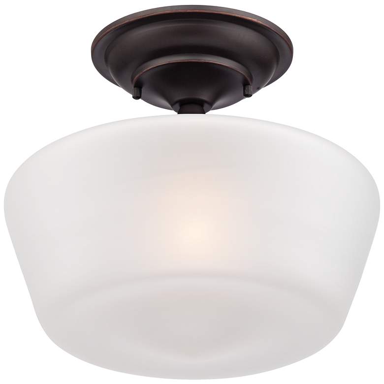 Image 6 Regency Hill Schoolhouse 12" Wide Bronze White Glass Ceiling Light more views