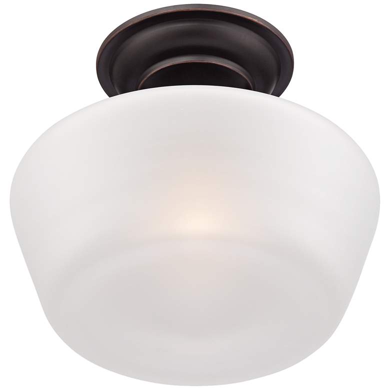 Image 7 Regency Hill Schoolhouse 12" Wide Bronze White Glass Ceiling Light more views