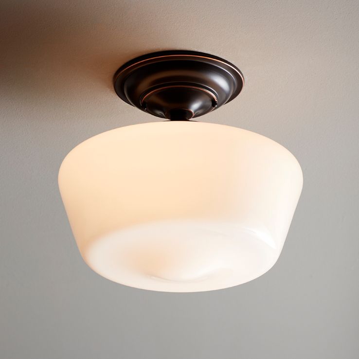 Regency Hill Schoolhouse 12" Wide Bronze White Glass Ceiling Light