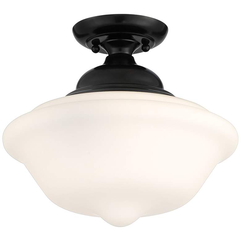 Image 2 Regency Hill Schoolhouse 13" Gloss Black White Glass Ceiling Light