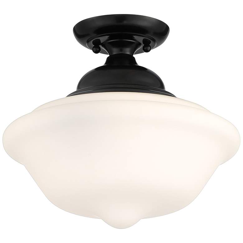 Image 2 Regency Hill Schoolhouse 13 inch Gloss Black White Glass Ceiling Light