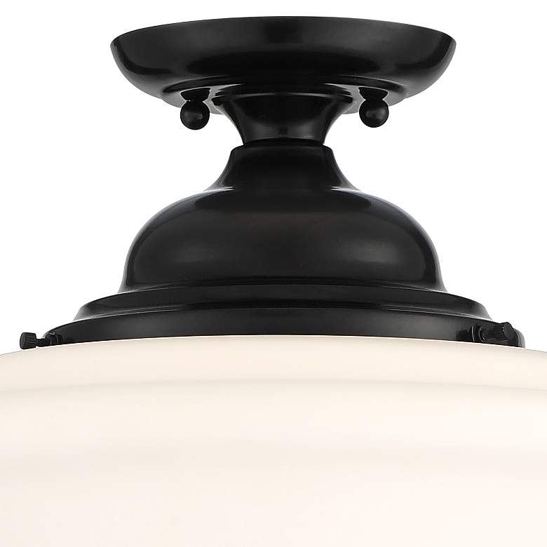 Image 4 Regency Hill Schoolhouse 13 inch Gloss Black White Glass Ceiling Light more views