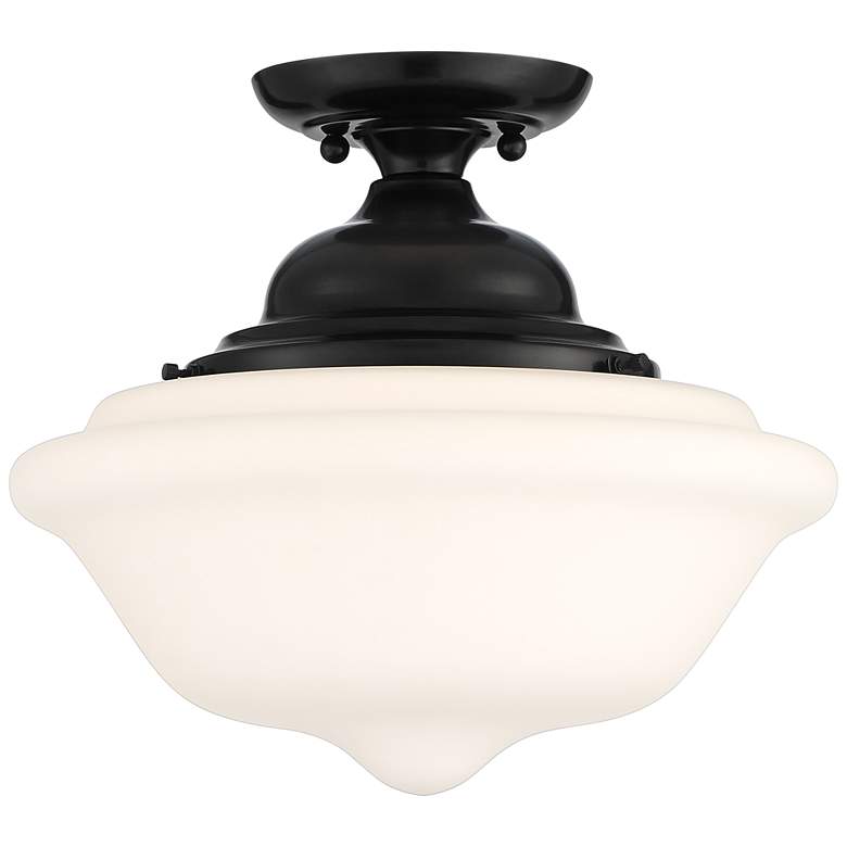 Image 5 Regency Hill Schoolhouse 13" Gloss Black White Glass Ceiling Light more views