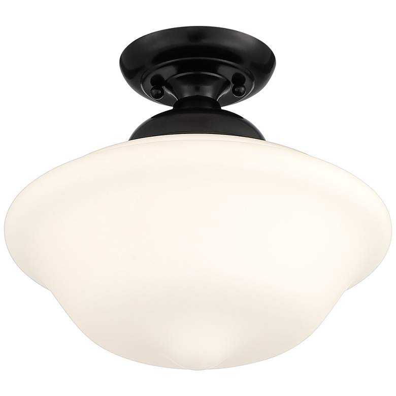 Image 6 Regency Hill Schoolhouse 13" Gloss Black White Glass Ceiling Light more views