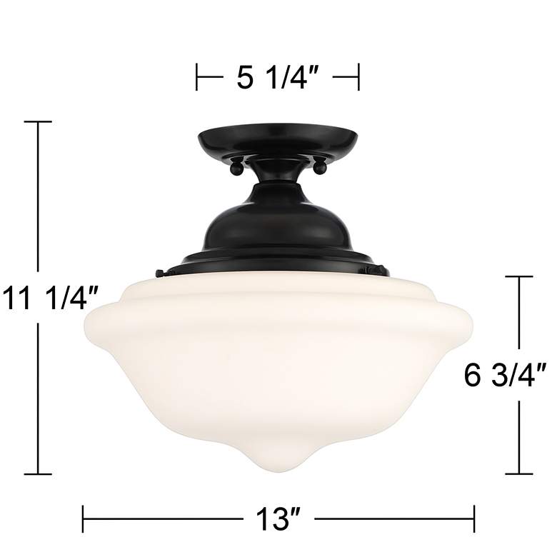 Image 7 Regency Hill Schoolhouse 13" Gloss Black White Glass Ceiling Light more views