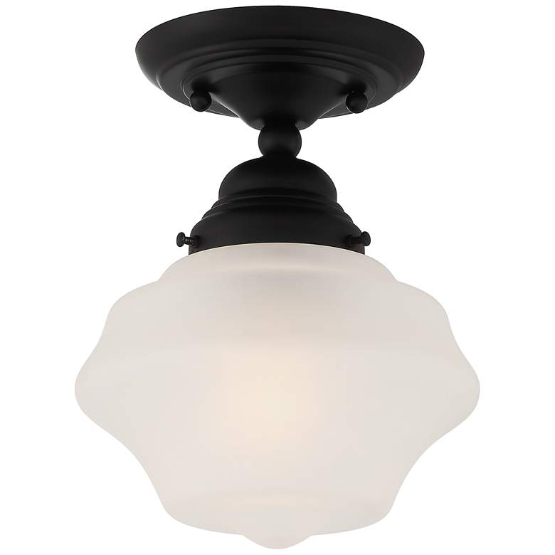 Image 2 Regency Hill Schoolhouse 7 inch Wide Black and Frosted Glass Ceiling Light
