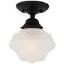Regency Hill Schoolhouse 7" Wide Black and Frosted Glass Ceiling Light