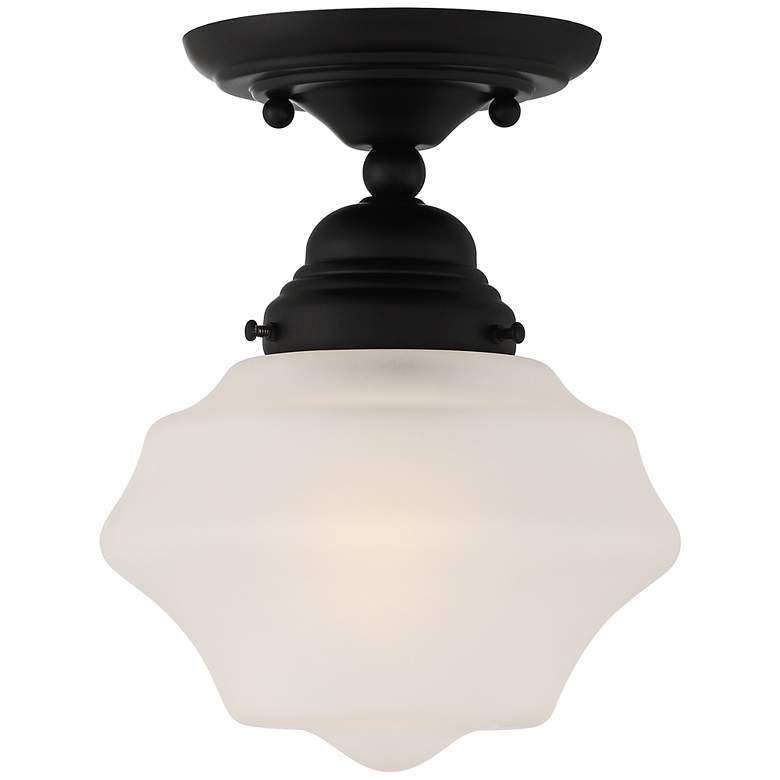 Image 4 Regency Hill Schoolhouse 7 inch Wide Black and Frosted Glass Ceiling Light more views