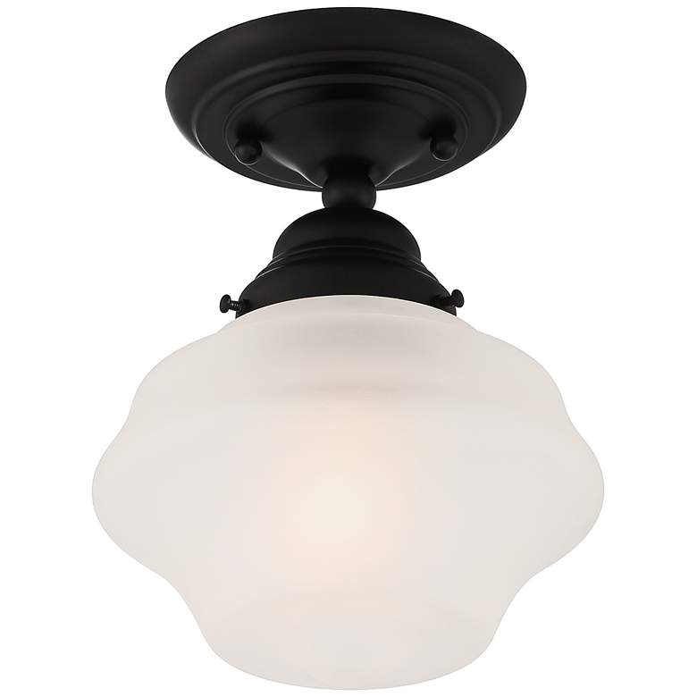 Image 5 Regency Hill Schoolhouse 7 inch Wide Black and Frosted Glass Ceiling Light more views