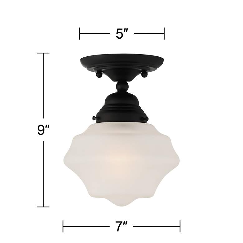 Image 6 Regency Hill Schoolhouse 7" Wide Black and Frosted Glass Ceiling Light more views