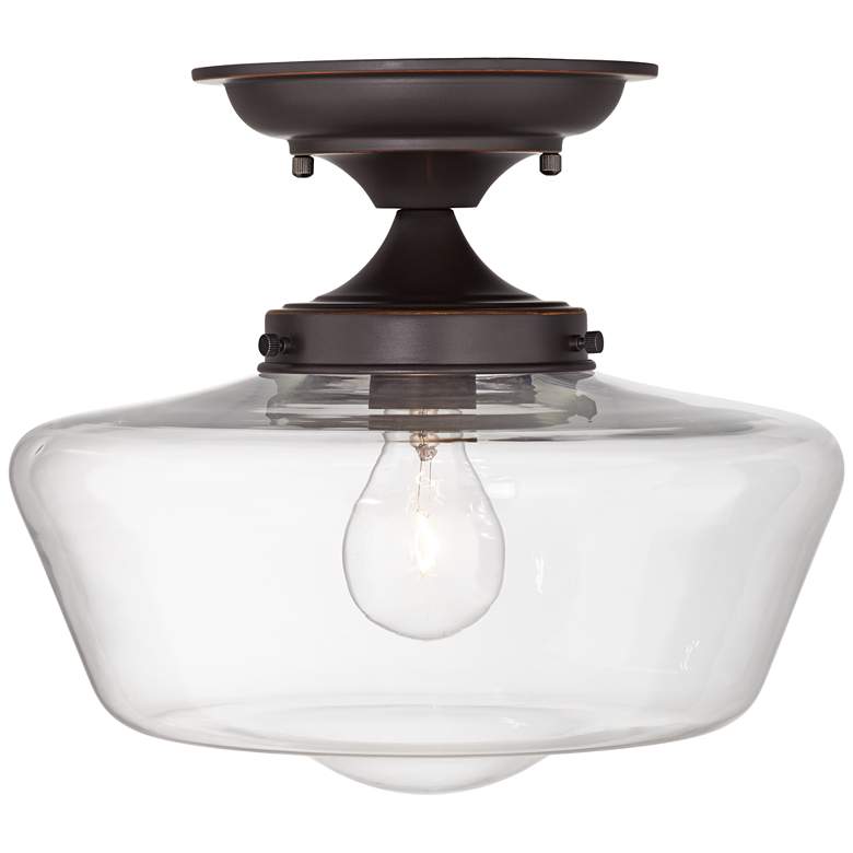 Image 2 Regency Hill Schoolhouse Floating 12" Bronze Clear Glass Ceiling Light