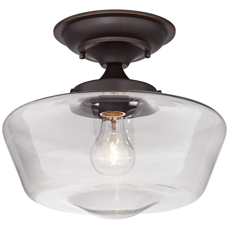 Image 6 Regency Hill Schoolhouse Floating 12 inch Bronze Clear Glass Ceiling Light more views