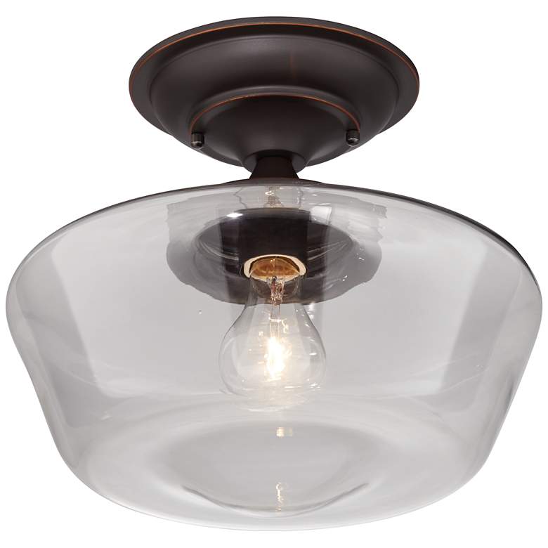 Image 7 Regency Hill Schoolhouse Floating 12 inch Bronze Clear Glass Ceiling Light more views