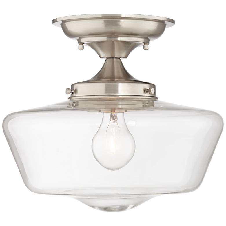 Image 2 Regency Hill Schoolhouse Floating 12" Nickel Clear Glass Ceiling Light