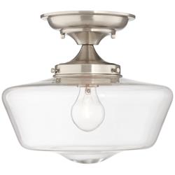Regency Hill Schoolhouse Floating 12&quot; Nickel Clear Glass Ceiling Light