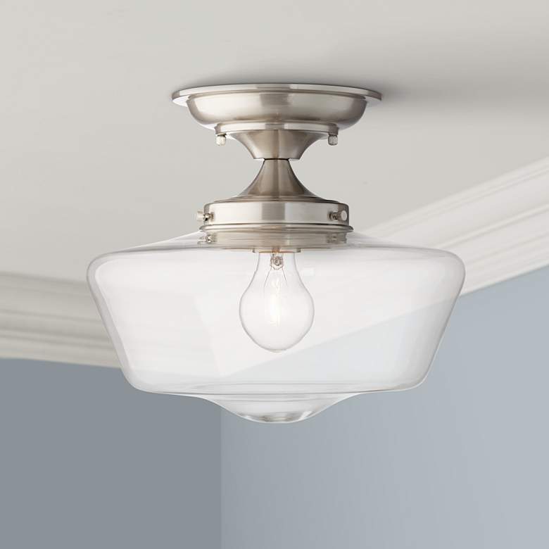 Image 1 Regency Hill Schoolhouse Floating 12 inch Nickel Clear Glass Ceiling Light