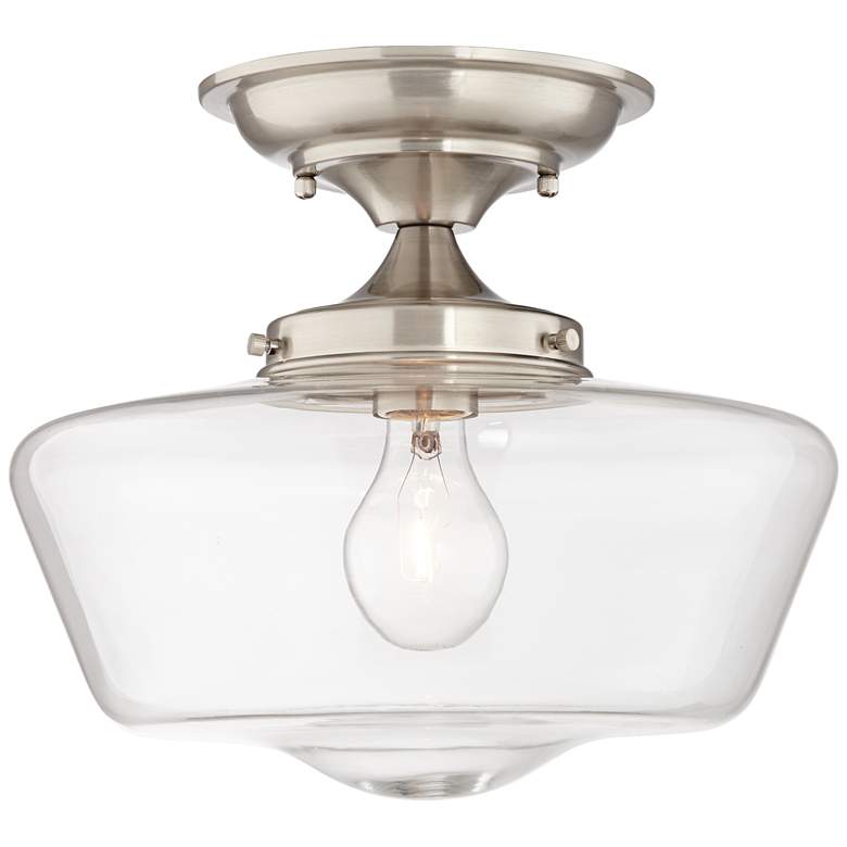 Image 5 Regency Hill Schoolhouse Floating 12" Nickel Clear Glass Ceiling Light more views