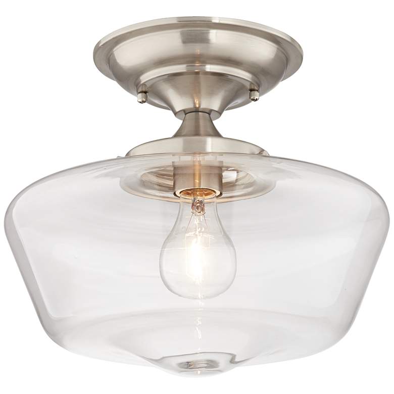 Image 6 Regency Hill Schoolhouse Floating 12" Nickel Clear Glass Ceiling Light more views