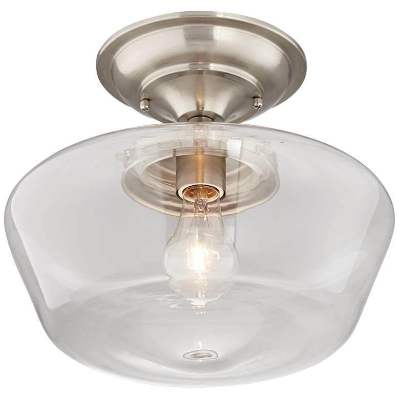Image 7 Regency Hill Schoolhouse Floating 12 inch Nickel Clear Glass Ceiling Light more views