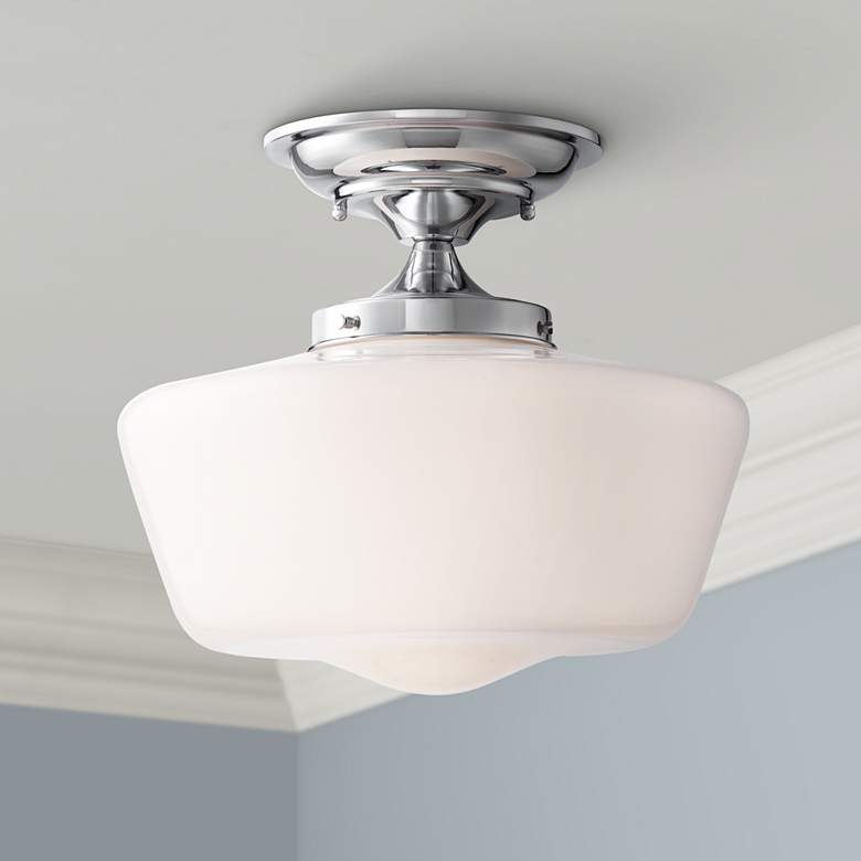 Image 1 Regency Hill Schoolhouse Floating 12" Wide Chrome Opaque Ceiling Light