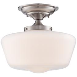 Regency Hill Schoolhouse Floating 12" Wide Nickel Opaque Ceiling Light