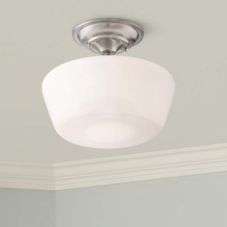 Image 1 Regency Hill Schoolhouse Floating 12" Wide Nickel Opaque Ceiling Light