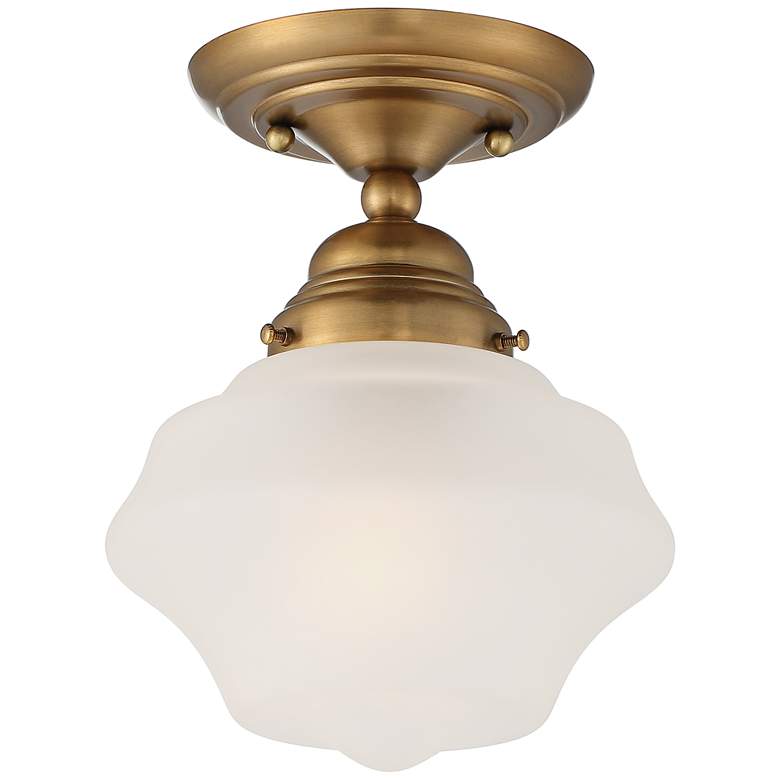 Image 2 Regency Hill Schoolhouse Floating 7 inch Brass Frosted Glass Ceiling Light