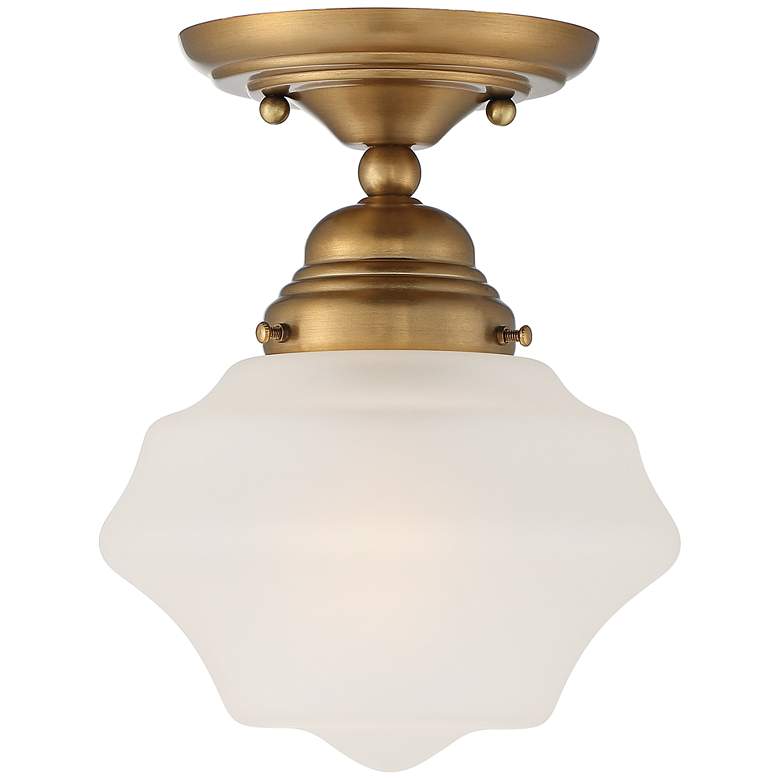 Image 4 Regency Hill Schoolhouse Floating 7" Brass Frosted Glass Ceiling Light more views