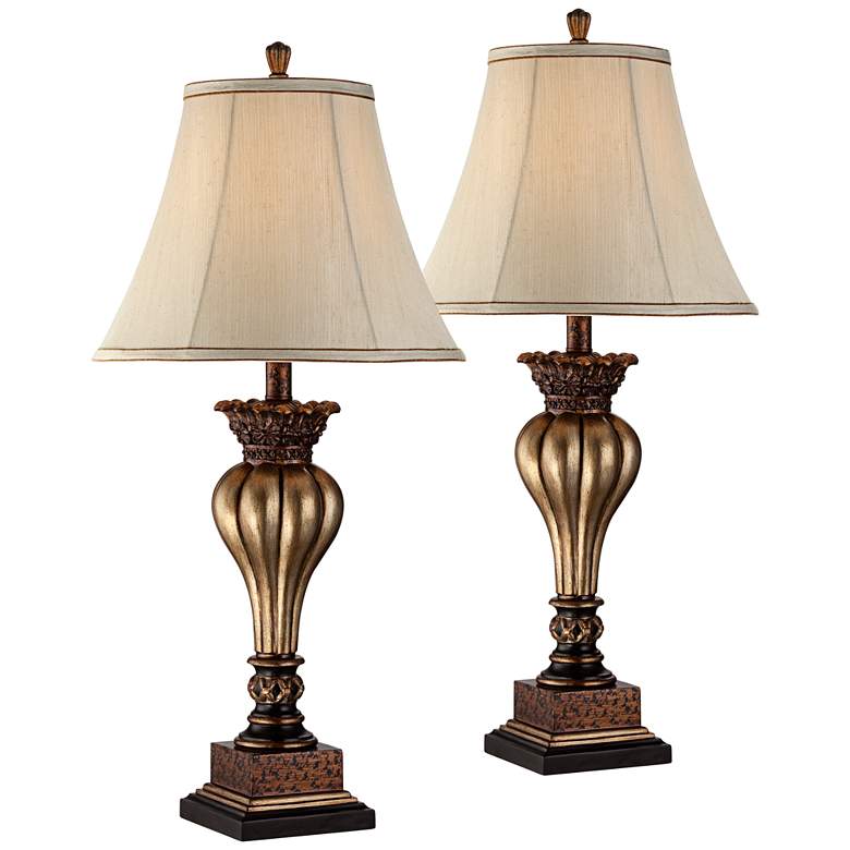 Image 2 Regency Hill Senardo 30" High Gold Floral Vase Table Lamps Set of 2