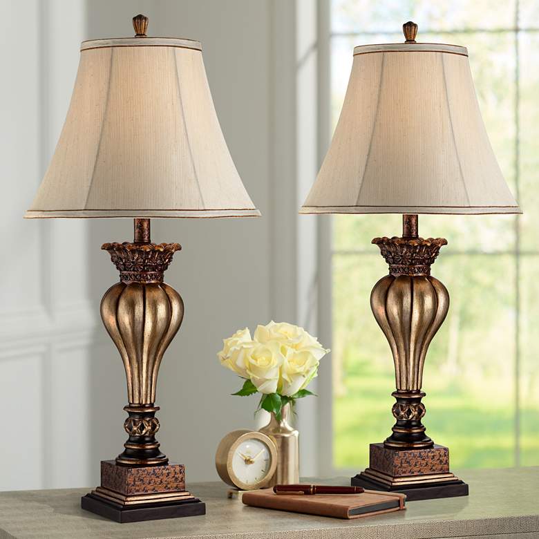 Image 1 Regency Hill Senardo 30 inch High Gold Floral Vase Table Lamps Set of 2