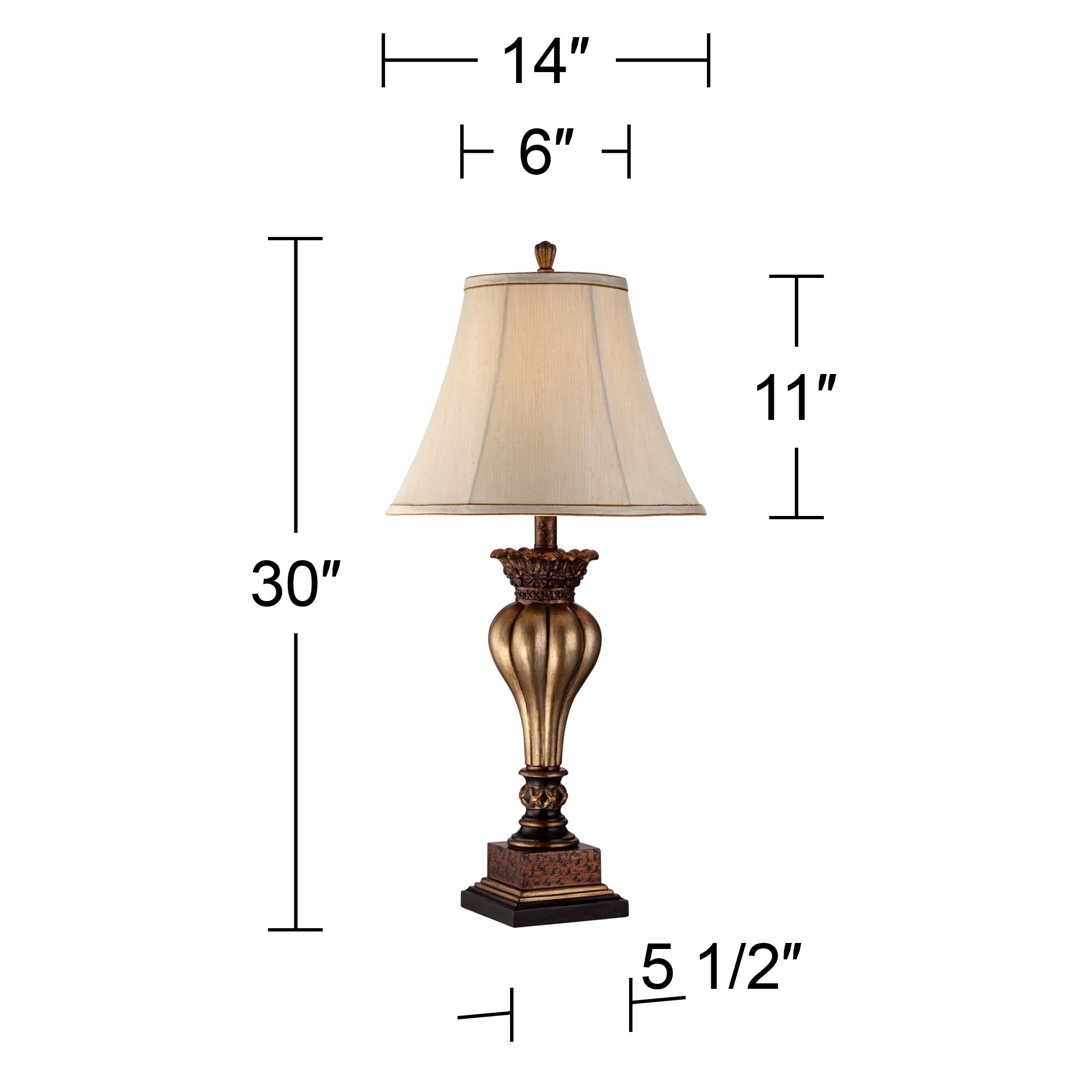 Regency Hill Senardo 30" Traditional Gold Table Lamp with USB Dimmer