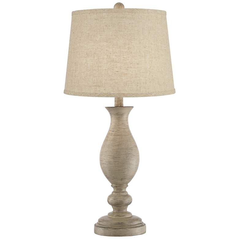 Image 6 Regency Hill Serena Beige Gray Faux Wood Burlap Linen Table Lamps Set of 2 more views