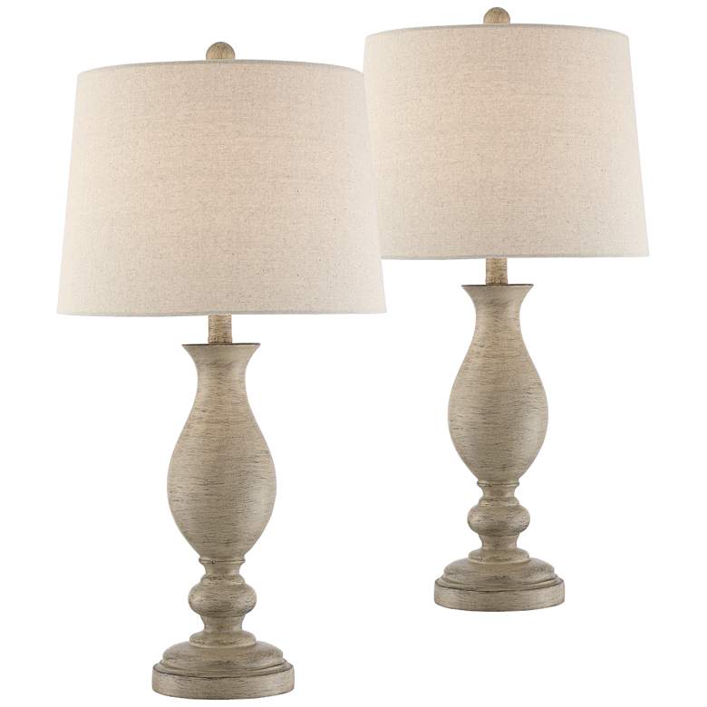 Image 2 Regency Hill Serena Beige Gray Wood Finish Table Lamps Set of 2