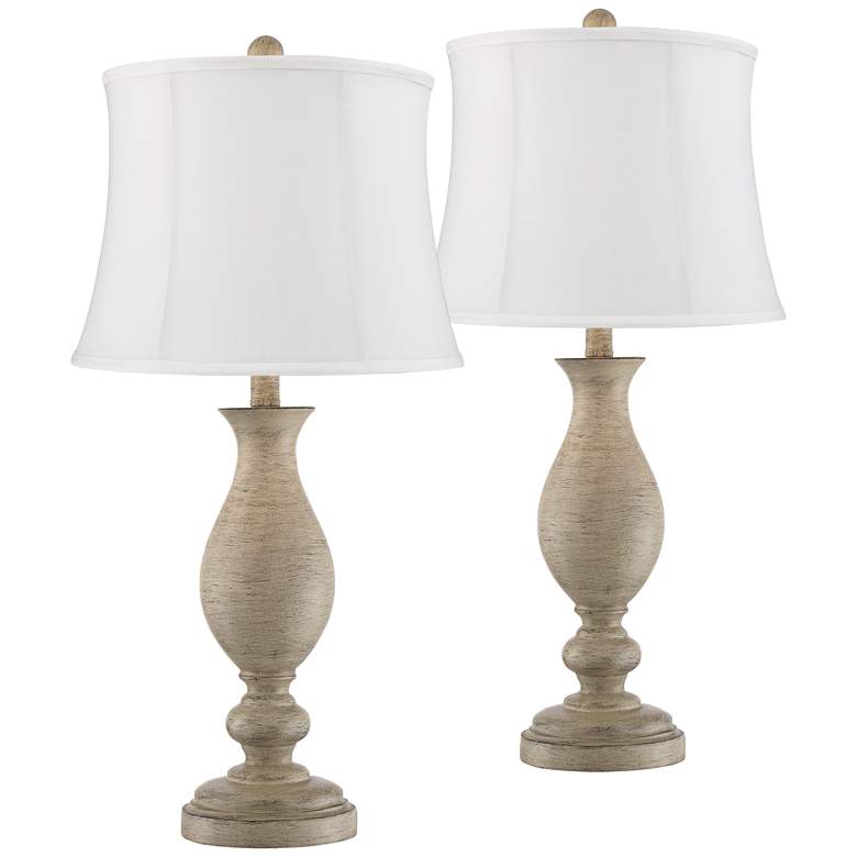 Image 1 Regency Hill Serena Gray Faux Wood White Shade Table Lamps Set of 2