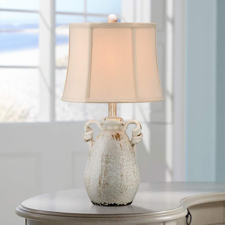 Image 1 Regency Hill Sofia 22" Crackled Ivory Rustic Jar Ceramic Table Lamp