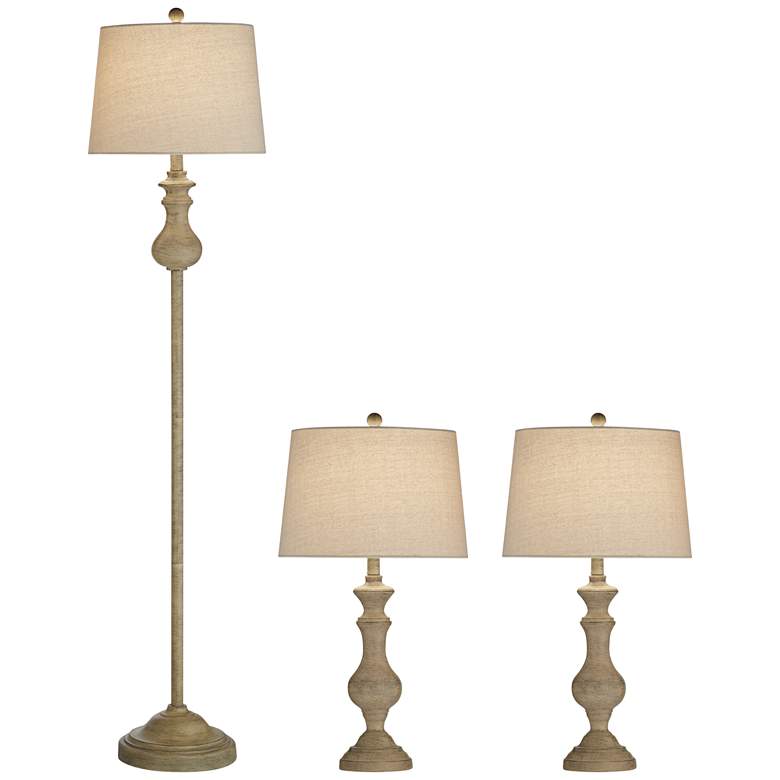 Image 1 Regency Hill Southall Faux Wood Finish Table and Floor Lamps Set