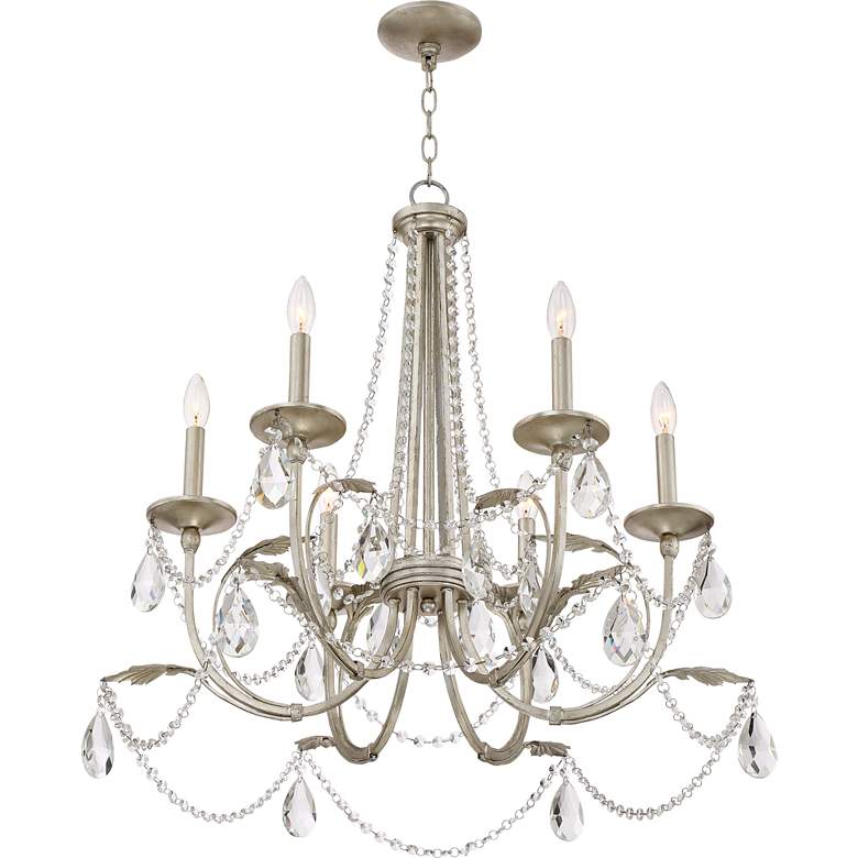 Image 4 Regency Hill Strand 28 inch Silver Leaf and Crystal 6-Light Chandelier more views