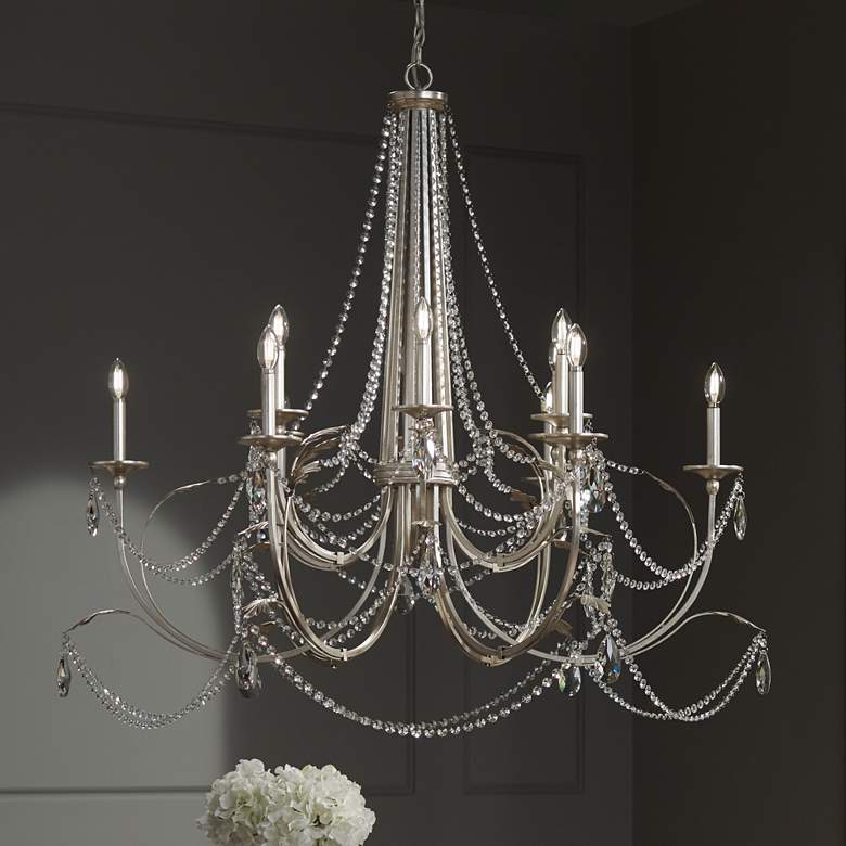 Image 1 Regency Hill Strand 46" Traditional Silver Leaf 12-Light Chandelier