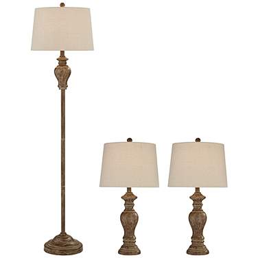 Regency Hill Sutton Faux Walnut Wood Finish Table and Floor Lamp Set