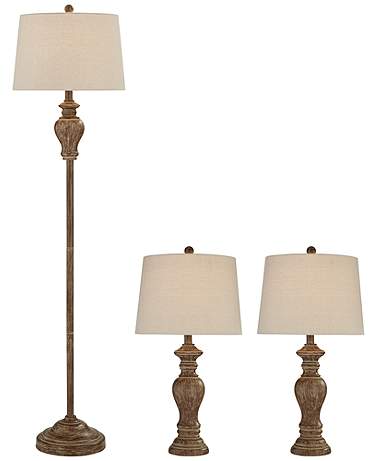 Regency Hill Sutton Faux Walnut Wood Finish Table and Floor Lamp Set