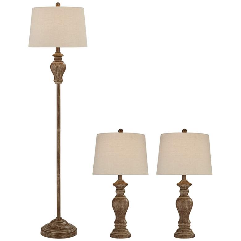 Image 1 Regency Hill Sutton Faux Walnut Wood Finish Table and Floor Lamp Set
