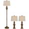 Regency Hill Sutton Faux Walnut Wood Finish Table and Floor Lamp Set