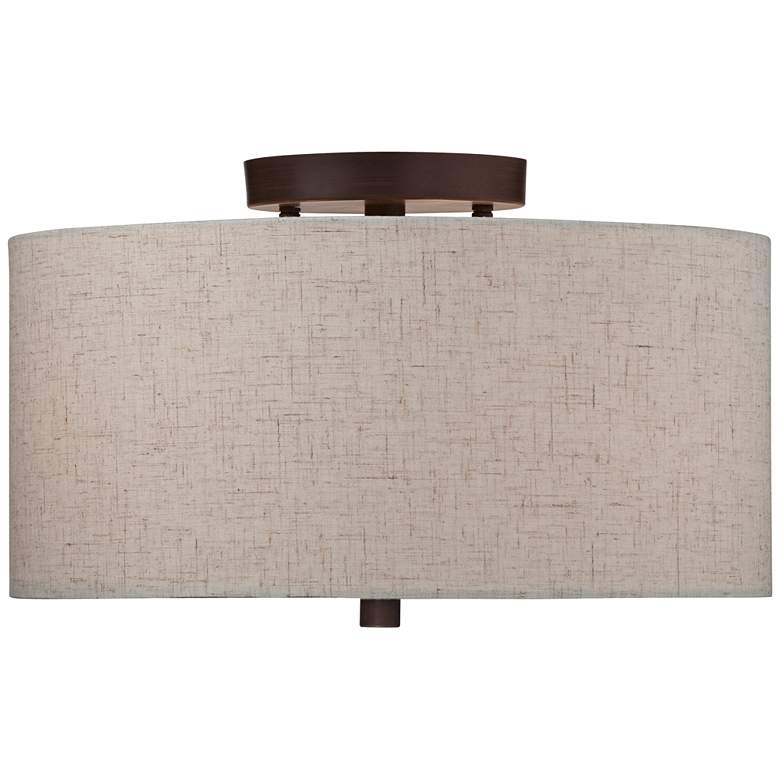 Image 5 Regency Hill Sylvan 14 inch Wide Modern Oatmeal Fabric Drum Ceiling Light more views