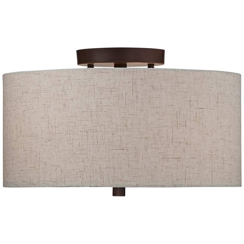 Image 5 Regency Hill Sylvan 14" Wide Modern Oatmeal Fabric Drum Ceiling Light more views