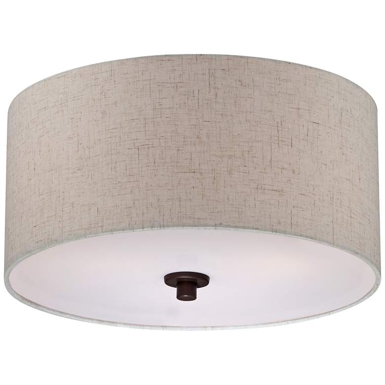 Image 6 Regency Hill Sylvan 14" Wide Modern Oatmeal Fabric Drum Ceiling Light more views
