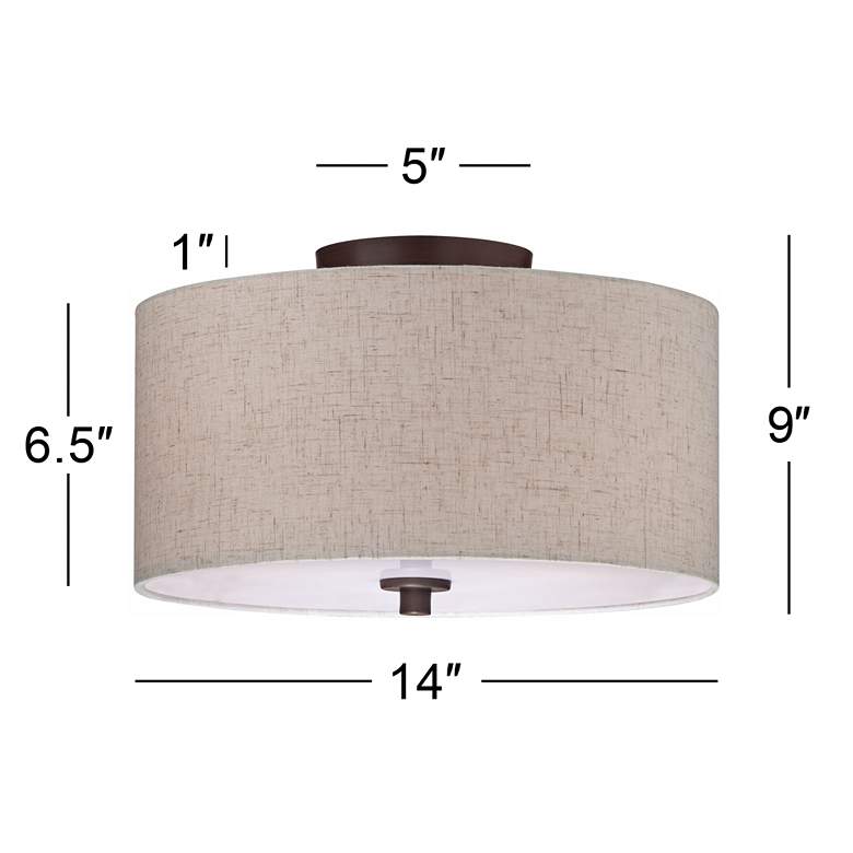 Image 7 Regency Hill Sylvan 14 inch Wide Modern Oatmeal Fabric Drum Ceiling Light more views