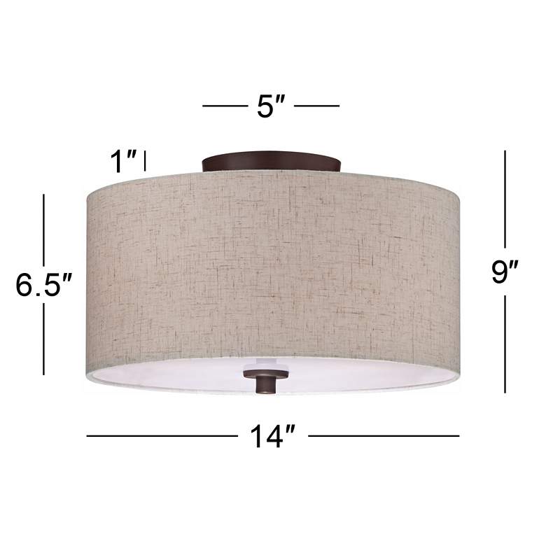 Image 7 Regency Hill Sylvan 14" Wide Modern Oatmeal Fabric Drum Ceiling Light more views