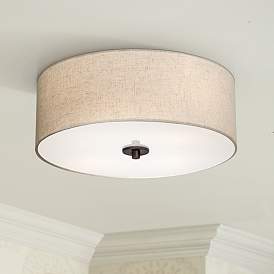 Image1 of Regency Hill Sylvan 18" Wide Oatmeal Drum Ceiling Light